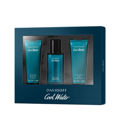 DAVIDOFF COOLWATER 3 PCS SET FOR MEN: 1.3 EAU DE TOILETTE SPRAY + 1.6 SHOWER GEL + 1.6 AFTER SHAVE BALM