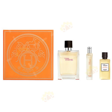 HERMES TERRE D'HERMES 3 PCS SET FOR MEN: 3.3 EAU DE TOILETTE SPRAY + 0.5 EAU DE TOILETTE SPRAY + 1.35 BODY AND SHOWER GEL