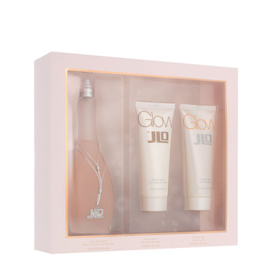 JENNIFER LOPEZ J LO GLOW 3 PCS SET FOR WOMEN: 3.4 EAU DE TOILETTE SPRAY + 2.5 BODY LOTION + 2.5 SHOWER GEL