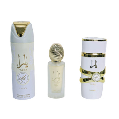 LATTAFA YARA MOI 3 PCS SET FOR WOMEN: 3.4 EAU DE PARFUM SPRAY + 1.7 HAIR MIST + 6.7 PERFUMED BODY SPRAY