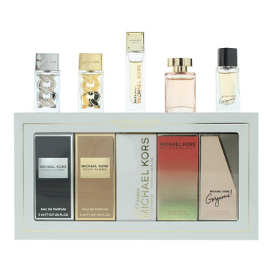 MICHAEL KORS 5 PCS MINI SET: POUR FEMME 5 ML EAU DE PARFUM + SEXY AMBER 5 ML EAU DE PARFUM + WONDERLUST 4 ML EAU DE PARFUM + GORGEOUS 5 ML EAU DE PARFUM + POUR HOMME 5 ML EAU DE PARFUM 