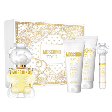 MOSCHINO TOY 2 4 PCS SET FOR WOMEN: 3.4 EAU DE PARFUM SPRAY + 0.34 EAU DE PARFUM SPRAY + 3.4 BATH & SHOWER GEL + 3.4 BODY LOTION