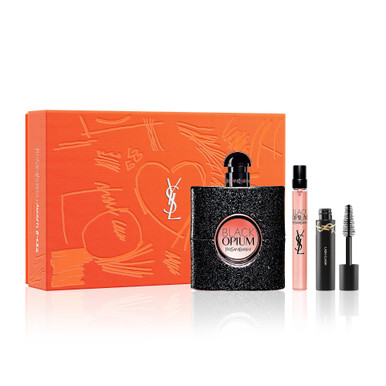 YVES SAINT LAURENT BLACK OPIUM 3 PCS SET FOR WOMEN: 3 OZ EAU DE PARFUM SPRAY + 0.33 EAU DE PARFUM SPRAY + LASH CLASH 0.06 MASCARA