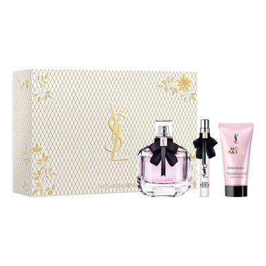 YVES SAINT LAURENT MON PARIS 3 PCS SET FOR WOMEN: 3 OZ EAU DE PARFUM SPRAY + 0.33 EAU DE PARFUM SPRAY + 1.6 BODY LOTION.