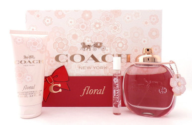COACH FLORAL 3 PCS SET FOR WOMEN: 3 OZ EAU DE PARFUM SPRAY + 0.25 EAU DE PARFUM SPRAY + 3.3 BODY LOTION