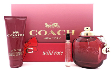 COACH WILD ROSE 3 PCS SET FOR WOMEN: 3 OZ EAU DE PARFUM SPRAY + 3.4 BODY LOTION + 0.25 EAU DE PARFUM SPRAY