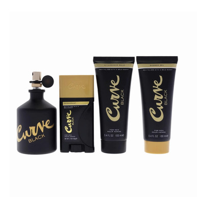 LIZ CLAIBORNE CURVE BLACK 4 PCS SET FOR MEN: 4.2 EAU DE COLOGNE SPRAY + 3.4 AFTER SHAVE BALM + 3.4 SHOWER GEL + 1.7 DEODORANT STICK