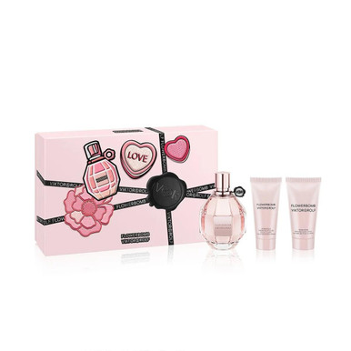VIKTOR & ROLF FLOWERBOMB V&R 3 PCS SET FOR WOMEN: 3.4 EAU DE PARFUM SPRAY + 1.7 BODY LOTION + 1.36 BODY CREAM