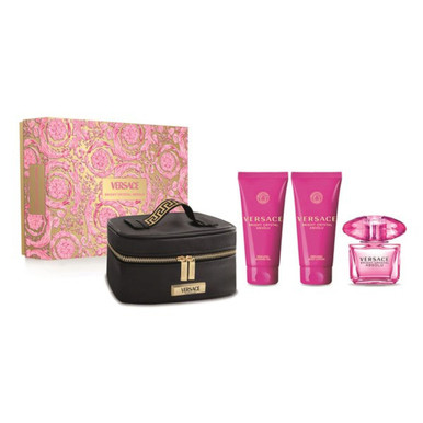 VERSACE BRIGHT CRYSTAL ABSOLU 4 PCS SET FOR WOMEN: 3.4 EAU DE PARFUM SPRAY + 3.4 BODY LOTION + 3.4 SHOWER GEL + SMALL BEAUTY CASE