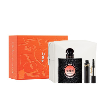 YVES SAINT LAURENT BLACK OPIUM 3 PCS SET FOR WOMEN: 1.6 EAU DE PARFUM SPRAY + 0.06 MASCARA + POUCH