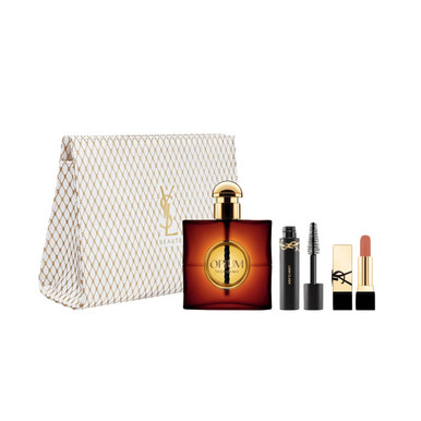 YVES SAINT LAURENT OPIUM 4 PCS SET FOR WOMEN: 3 OZ EAU DE PARFUM SPRAY + 0.06 MASCARA + 0.04 LIPSTICK + POUCH